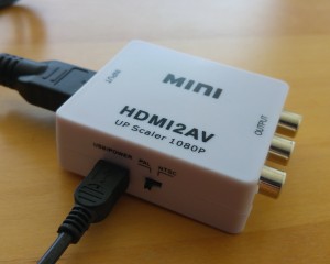 HDMI to AV converter (Composite Video + Audio on RCA plugs) HDMI to AV converter (Composite Video + Audio on RCA plugs)