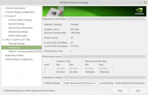 Screenshot of Nvidia X Server settings in maximum performance mode Screenshot of Nvidia X Server settings in maximum performance mode