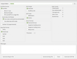 Screenshot of dialog box for producing drill files in KiCad Screenshot of dialog box for producing drill files in KiCad