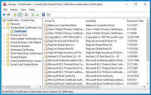 Windows Certificate Manager before examining .cab file Windows Certificate Manager before examining .cab file